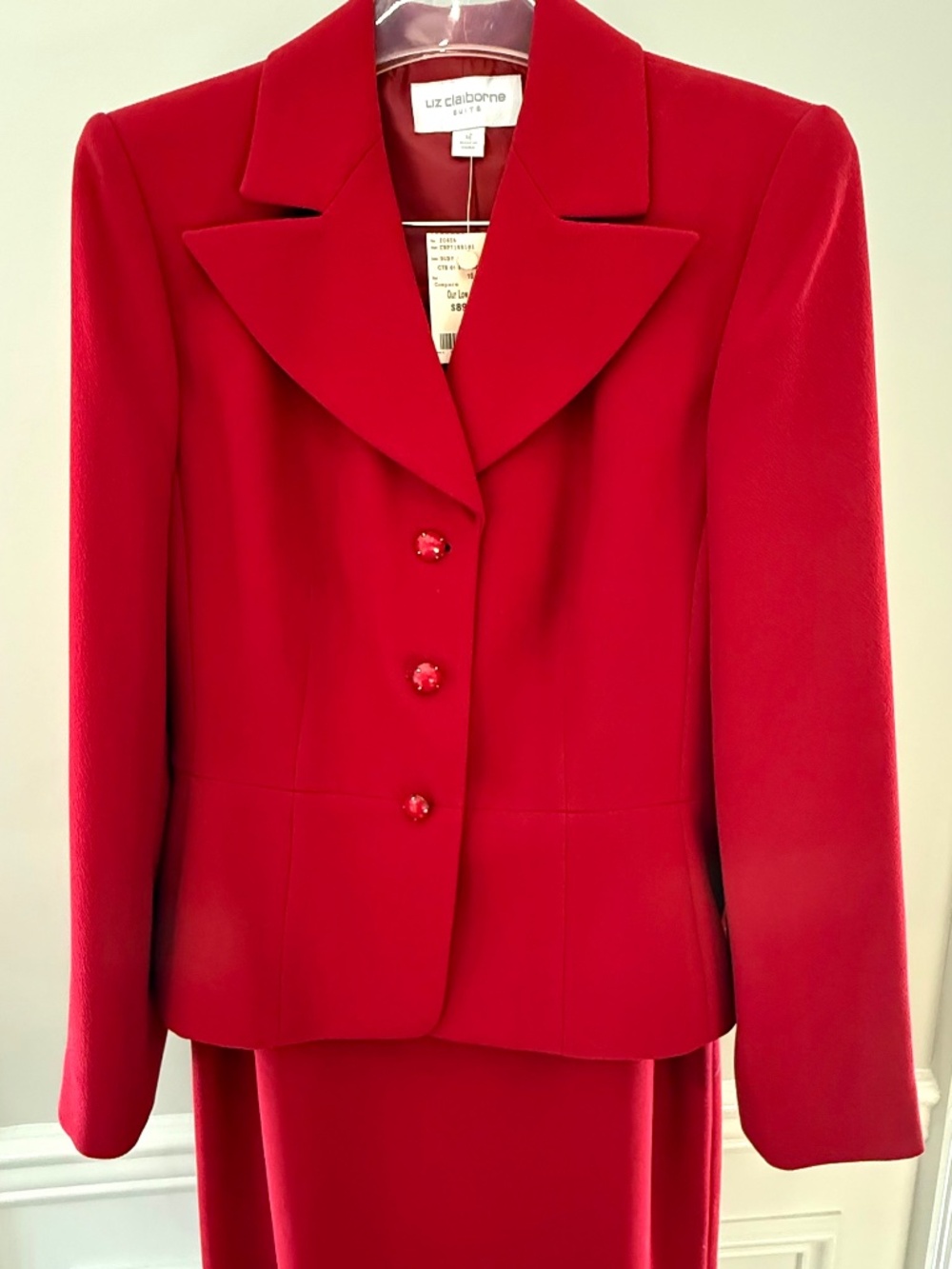 Liz Claiborne Red 2-Piece Skirt Suit Ruby Blazer Set Size 10 Career